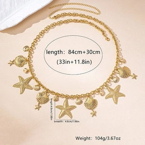 Gold ocean waist chain featuring starfish and seashell charms with lobster clasp