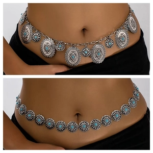 Catena da Vita in Lega Vintage Bohemien per Donna Sexy Disco Geometrico Inciso Floreale Catena da Ventre Spiaggia Gioielli per il Corpo