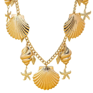 Statement gold marine charm waist chain with sea shells, seahorses and starfish