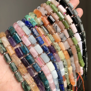 Natural gemstone rectangle column beads featuring Lapis Lazuli, Amethyst, and Rose Quartz