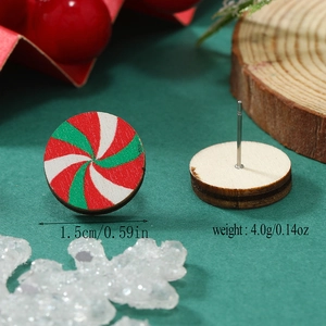 Detalle de pendientes de madera de 1,5 cm con texto de tamaño y peso para Navidad