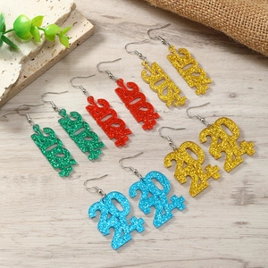 Glitter Acrylic 2024 Number Drop Earrings For Women New Year Eve Party Fashion Creative Anniversary Celebration Jewelry