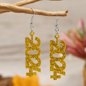 Sparkly 2024 gold glitter acrylic drop earrings for New Year party celebrations
