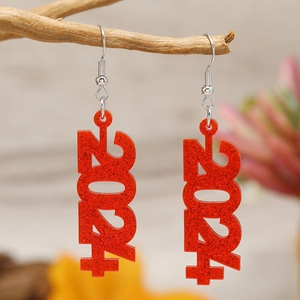 Sparkly red 2024 acrylic glitter earrings for New Year party celebrations
