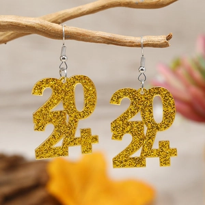 2024 New Year festive gold glitter acrylic earrings for women party accessory