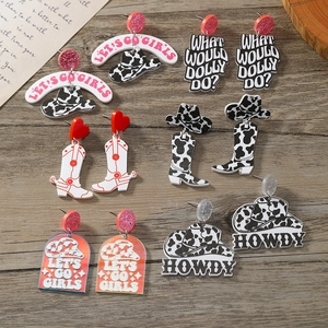 Western Cowboy Acrylic Dangle Earrings Cow Print Boots Hat Howdy Let's Go Girls Trendy Jewelry For Women Music Festival