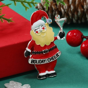 Holiday Cheer Santa Claus brooch pin with colorful rhinestones and red enamel details