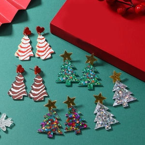 Boucles d'Oreilles Clous Sapin de Noël Acrylique Tige Acier Inoxydable Étoile Coeur Pendantes Bijoux Femme Fête