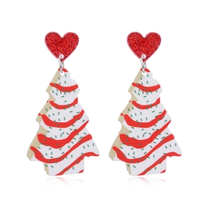 Boucles d'oreilles sapin de Noël avec cœurs rouges scintillants et pendentifs rayés