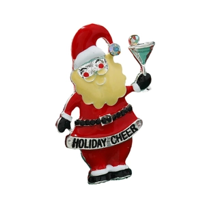 Weihnachtsmann Brosche mit Holiday Cheer Schriftzug und glänzenden Strasssteinen
