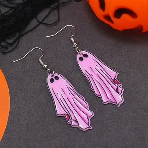 Pink acrylic ghost drop earrings for Halloween party with a cute punk aesthetic style