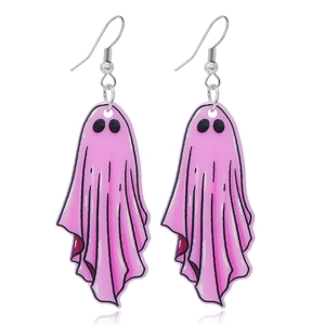 Pink ghost drop earrings with cute Halloween design and polished silver hooks for women
