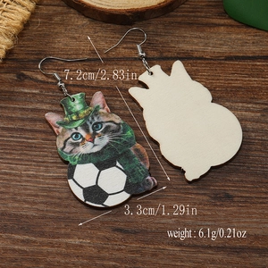 Detailed dimensions and weight of Patrick's Day wooden cat and soccer ball earrings