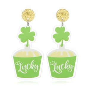 Saint Patrick's Day acrylic earrings with lucky clover and green cupcake design