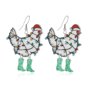 Divertenti orecchini a gallina di Natale con cappello di Babbo Natale e luci