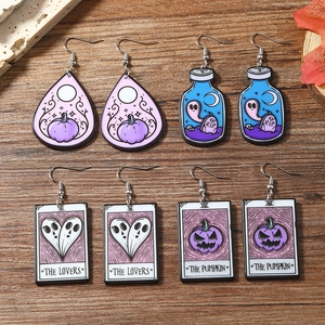 Halloween Acrylic Tarot Card Drop Earrings For Women Funny Ghost Potion Bottle Pumpkin Devil Gothic Party Jewelry Earrings