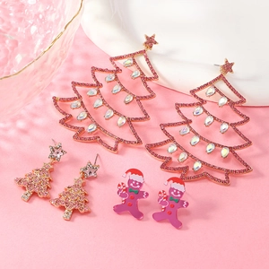Set orecchini natalizi con alberi di strass rosa e simpatici orecchini a forma di pan di zenzero