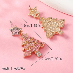 Orecchini pendenti a forma di albero di Natale con cristalli rosa e chiari in oro