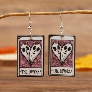 Gothic acrylic Tarot 'The Lovers' earrings featuring ghost heart on wooden branch