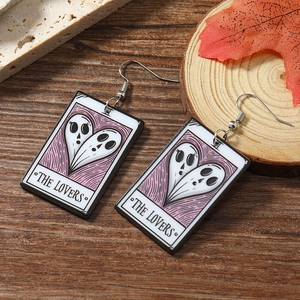 Gothic tarot earrings featuring Lovers skull heart pattern in purple acrylic finish