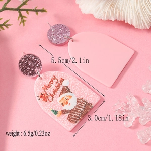 Pink acrylic Christmas earrings detail with Santa print and dimensions in 5.5cm height