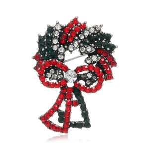 Sparkling Christmas wreath brooch with colorful rhinestones and red bow for holiday gifts