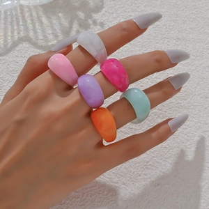 Creative Colorful Transparent Acrylic Chunky Ring For Women Retro Ins Style Resin Finger Ring Geometric Fashion Jewelry