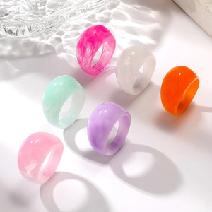 Colorful chunky acrylic resin rings in six vibrant translucent marble finishes
