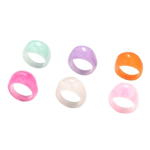 Set of 6 colorful transparent acrylic resin rings in vibrant Y2K retro style