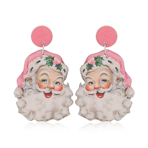 Christmas Santa Claus drop earrings with pink matte studs and festive vintage design