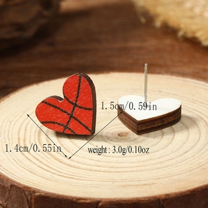 Detailed view of heart-shaped basketball wooden earrings with size and weight info