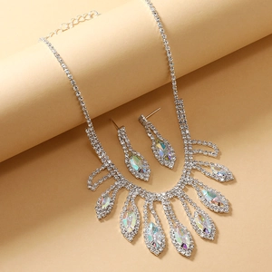 Sparkling crystal bridal jewelry set with marquise necklace and drop earrings in silver finish