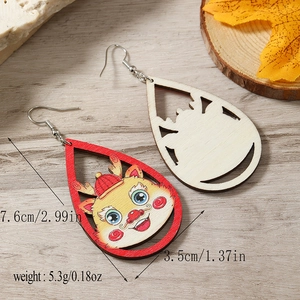 Detailed view showing dimensions of dragon zodiac wooden drop earrings in Chinese style