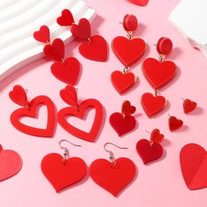 Acrylic Alloy Heart Earrings For Women Red Romantic Glitter Love Heart Drop Earrings Exaggerated Party Gift Fashion Jewelry