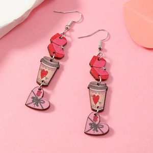 Boucles d'oreilles en bois de Saint-Valentin avec boîte cadeau et motif de rose