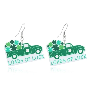 Boucles d'oreilles St Patrick en acrylique avec camion de trèfles et texte chance