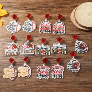 Acrylic sports earrings with leopard hearts and football motifs for team spirit and game day