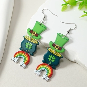 Boucles d'oreilles St Patrick avec chapeau de leprechaun et arc-en-ciel