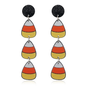 Orecchini a goccia Halloween candy corn in acrilico con perni neri glitterati