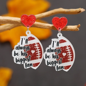 Leopard football acrylic earrings with I'll always be his biggest fan text for sports fans