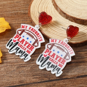 Acrylic football earrings with heart studs and My Favorite Player Calls Me Mama text