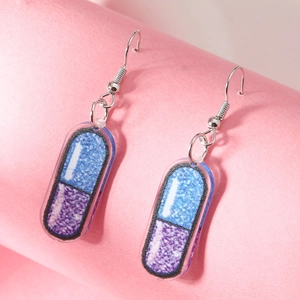 Pink and purple glitter capsule pill earrings made of acrylic for women