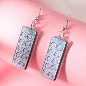 Creative pink heart capsule pill acrylic drop earrings with silver metal hooks for women