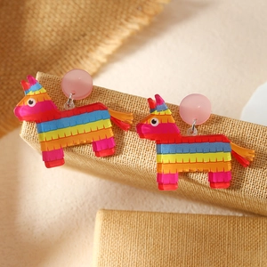 Kleurrijke Mexicaanse pinata oorbellen van acryl met regenboogstrepen voor carnaval