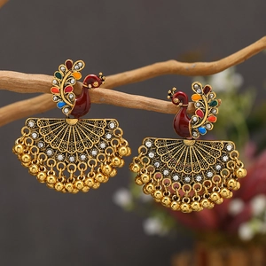 Boucles d'Oreilles Paon Vintage à Glands Pour Femmes Bohème Alliage Émail Strass Boucles d'Oreilles Jhumka Avec Tige Acier