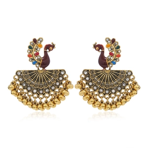 Boucles d'oreilles paon en éventail style ethnique rétro avec détails en émail coloré