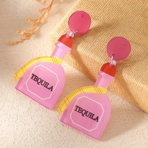 Festive pink Tequila bottle acrylic drop earrings for Cinco de Mayo music festival party