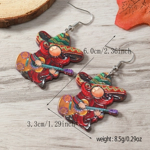 Spécifications de taille des boucles d'oreilles mexicaines en acrylique avec nain et guitare