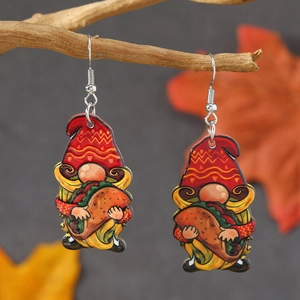 Boucles d'oreilles en acrylique avec motif de gnome mexicain et de taco rigolo
