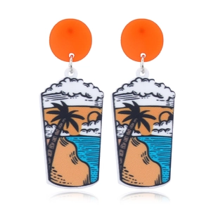 Kreative Acryl-Ohrhänger mit Sommer-Strand-Palmen-Design und Sonnenuntergang